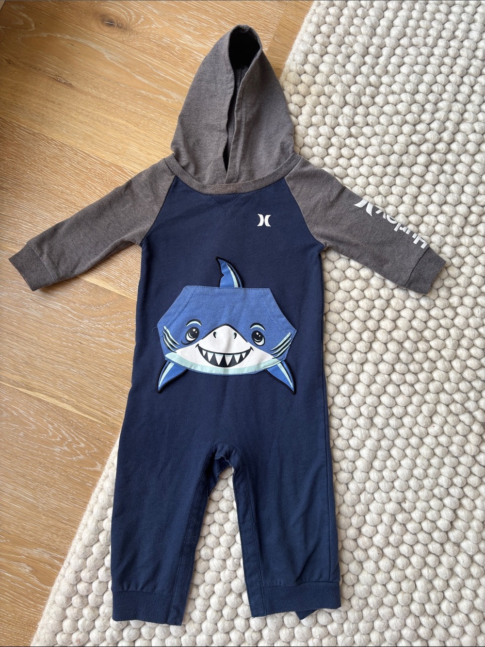 Hurley Navy & Gray Shark Hooded One-Piece Romper